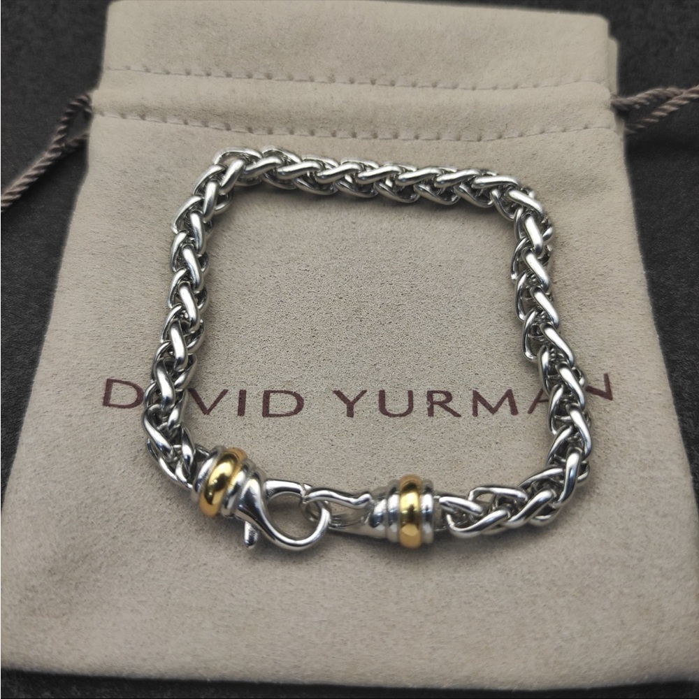 David Yurman Two-Tone Cable Chain Bracelet - Silver & Gold 19cm